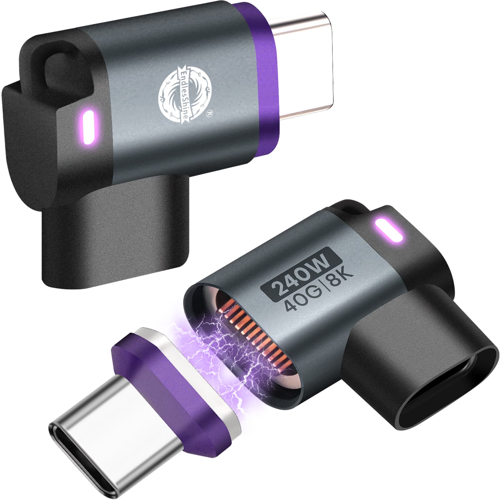 USB-C Magnetische Adapter 240W – 2 Stuks, Recht, 40Gbps, 8K@60Hz, Roze, Voor IPhone 15/16, MacBook En Thunderbolt 3/4