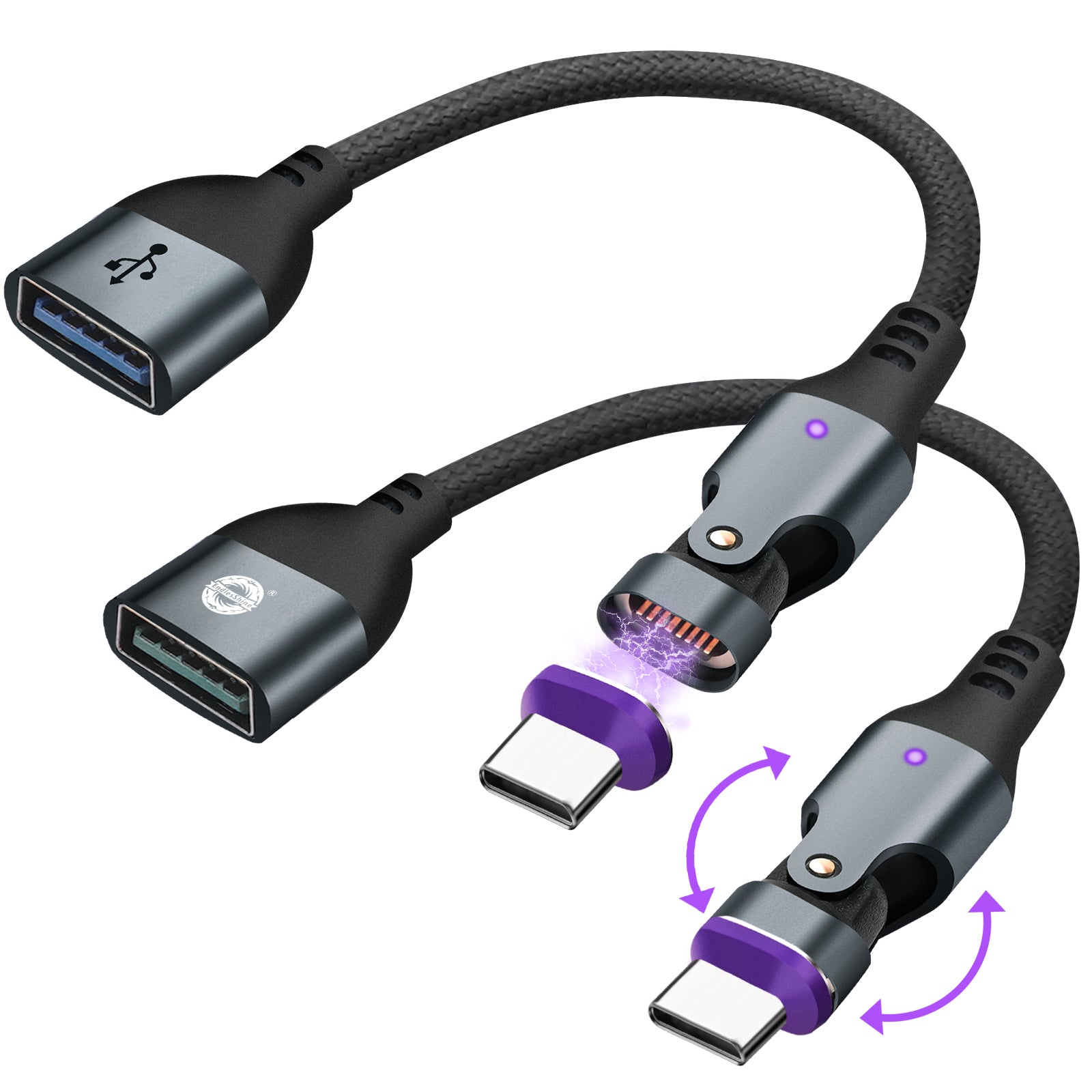 16 Pin USB C to USB A Magnetic Adapter USB 2.0 - 4 Inch Calbe 180 Degree Rotating - 480 Mbps Data transfer