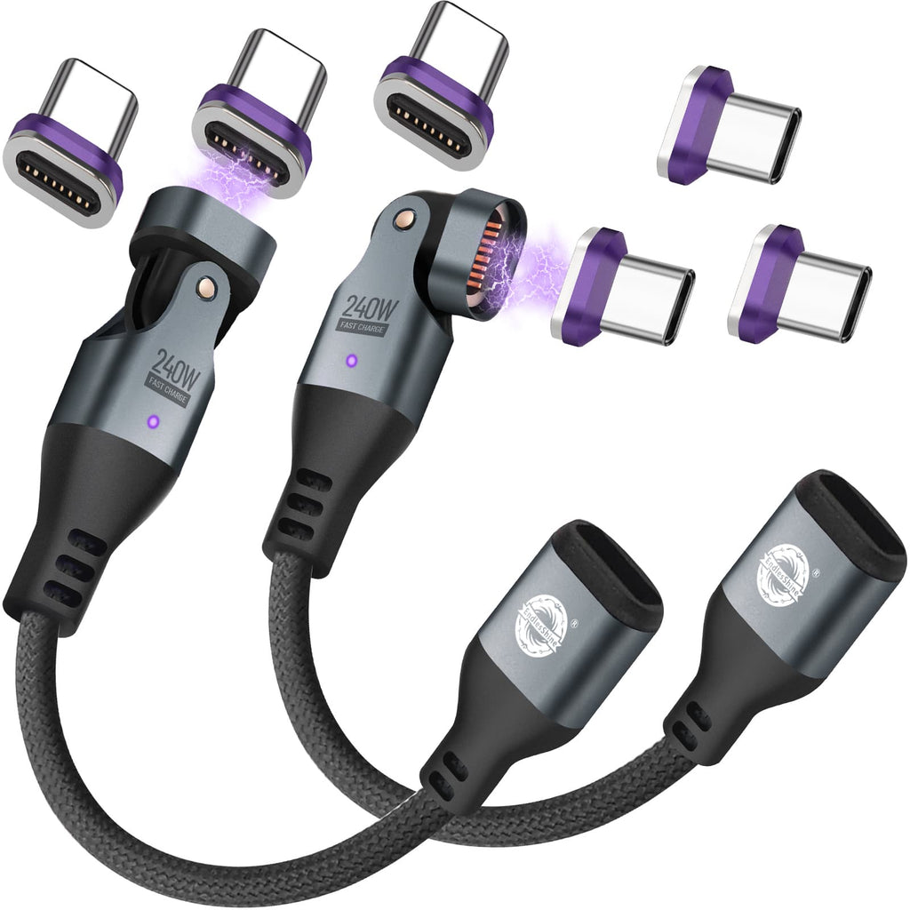 16 Pin USB C Magnetic Adapter 240W - 4 Inch Calbe with 3 x Removable Magnetic Tips - 90/180/360 Degree Rotating 480 Mbps