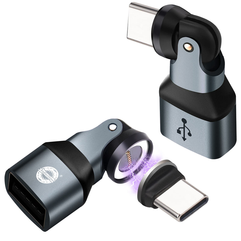 9 Pin USB C Male to USB A Female Magnetic Adapter - 90/180/360 Degree Rotating - OTG 480 Mbps Data transfer