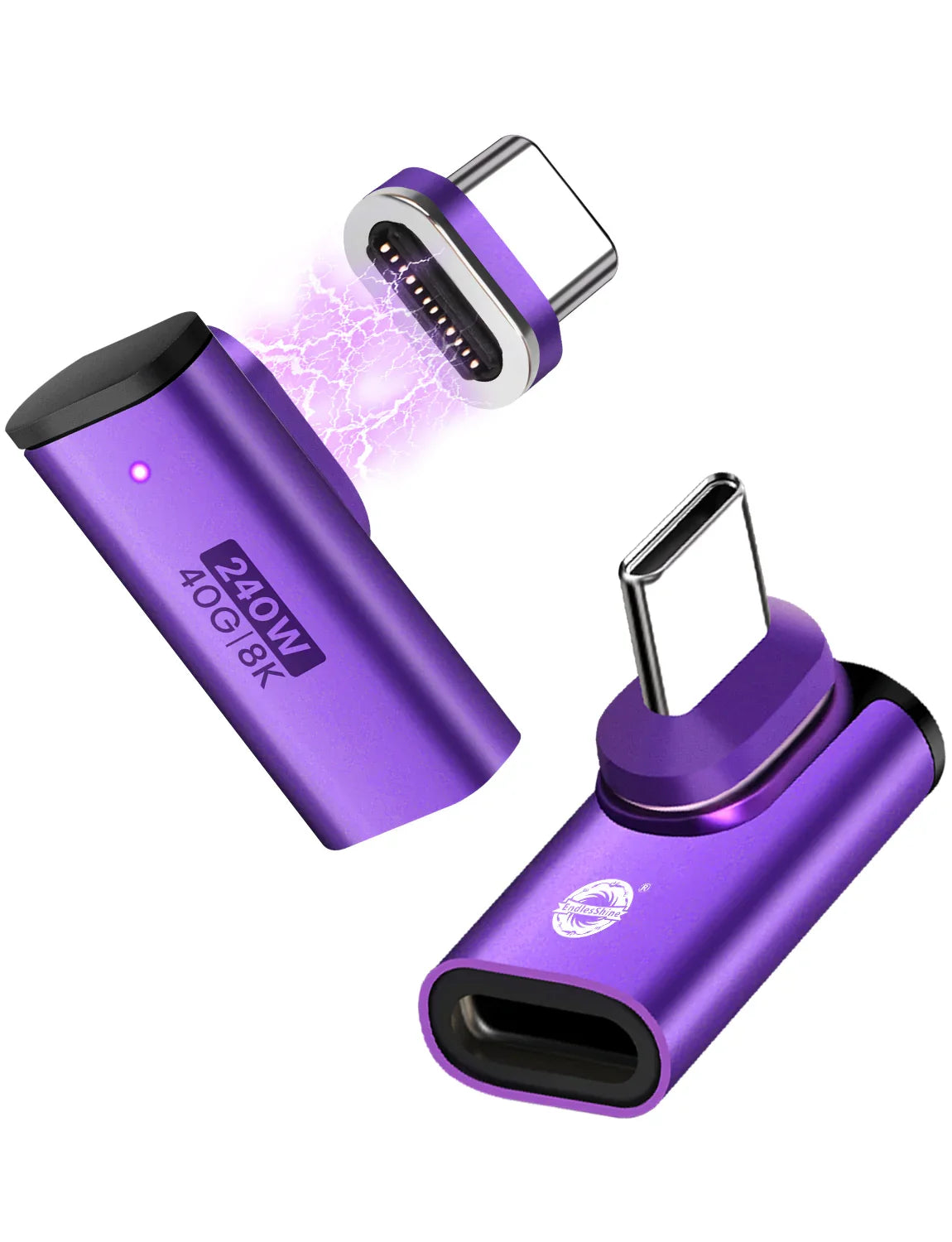 24 Pin USB C Magnetic Adapter - USB 4.0 PD 240W 40Gbps 8K 60Hz Video - L-shaped 2 Pack
