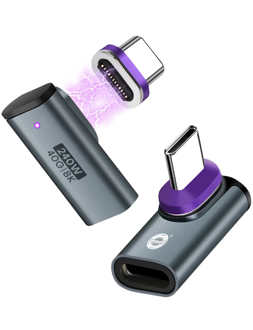 24 Pin USB C Magnetic Adapter - USB 4.0 PD 240W 40Gbps 8K 60Hz Video - L-shaped 2 Pack