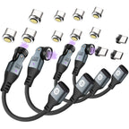 9 Pin USB C Magnetic Adapter 240W - 4 Inch Calbe with 3 x Removable Magnetic Tips - 90/180/360 Degree Rotating 480 Mbps