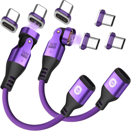 16 Pin USB C Magnetic Adapter 240W - 4 Inch Calbe with 3 x Removable Magnetic Tips - 90/180/360 Degree Rotating 480 Mbps