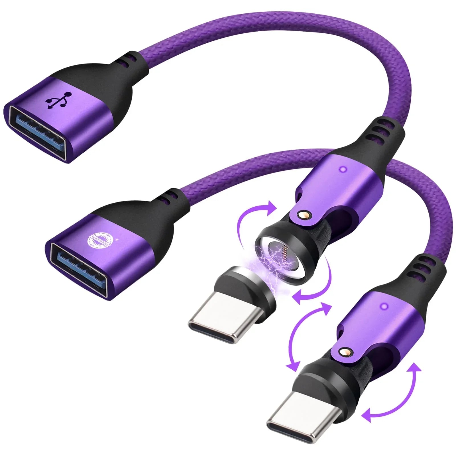 9 Pin USB C to USB A Magnetic Adapter USB 2.0 - 4 Inch Calbe 90/180/360 Degree Rotating - 480 Mbps Data transfer