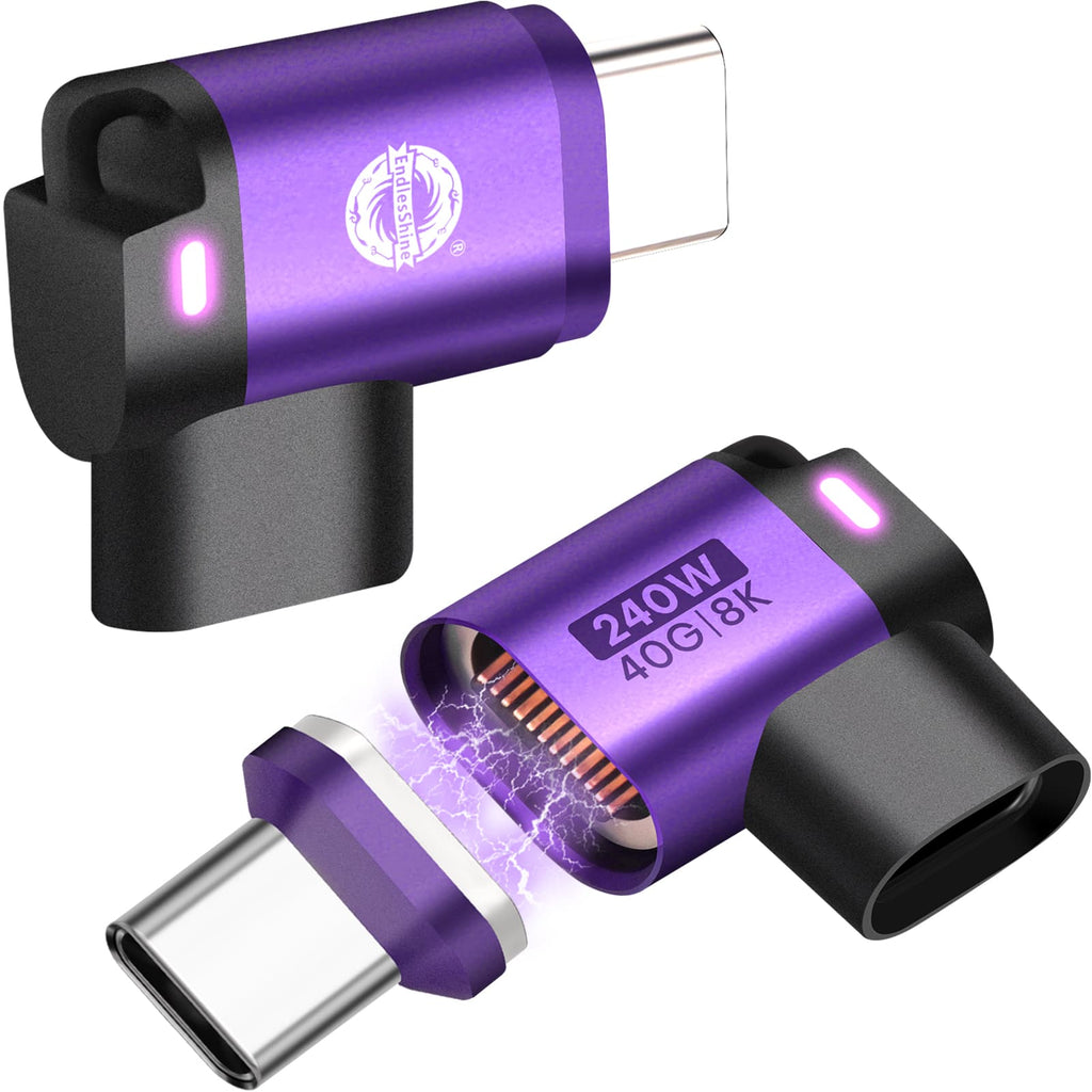 24 Pin USB C Magnetic Adapter - USB 4.0 PD 240W 40Gbps 8K 60Hz Video - 90 Degree 2 Pack