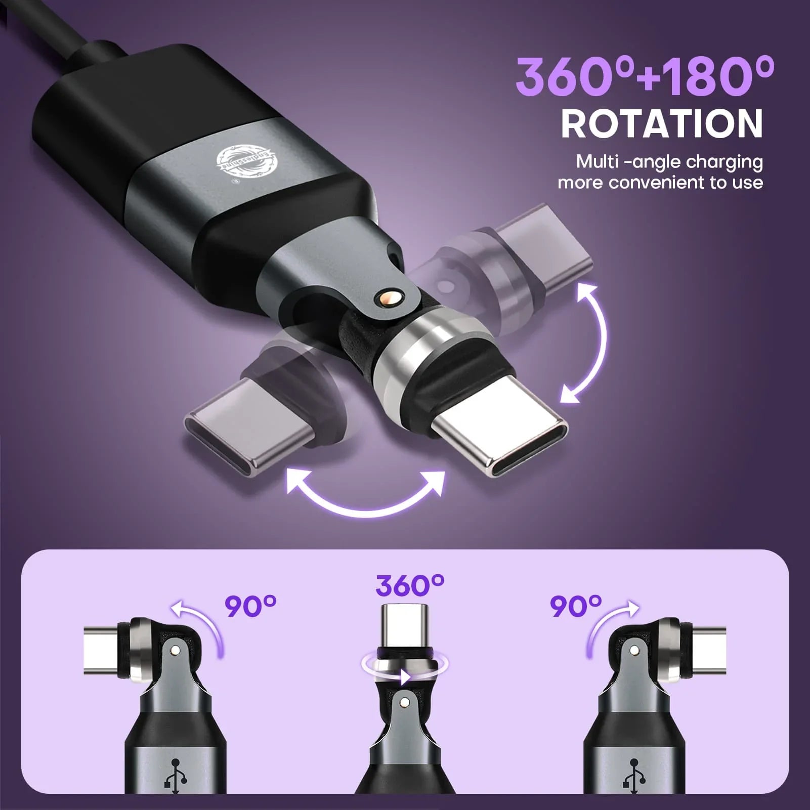 540 Degree Rotation USB C Male to USB A Female Adapter - USB 2.0 480Mbps Phone OTG Adapter