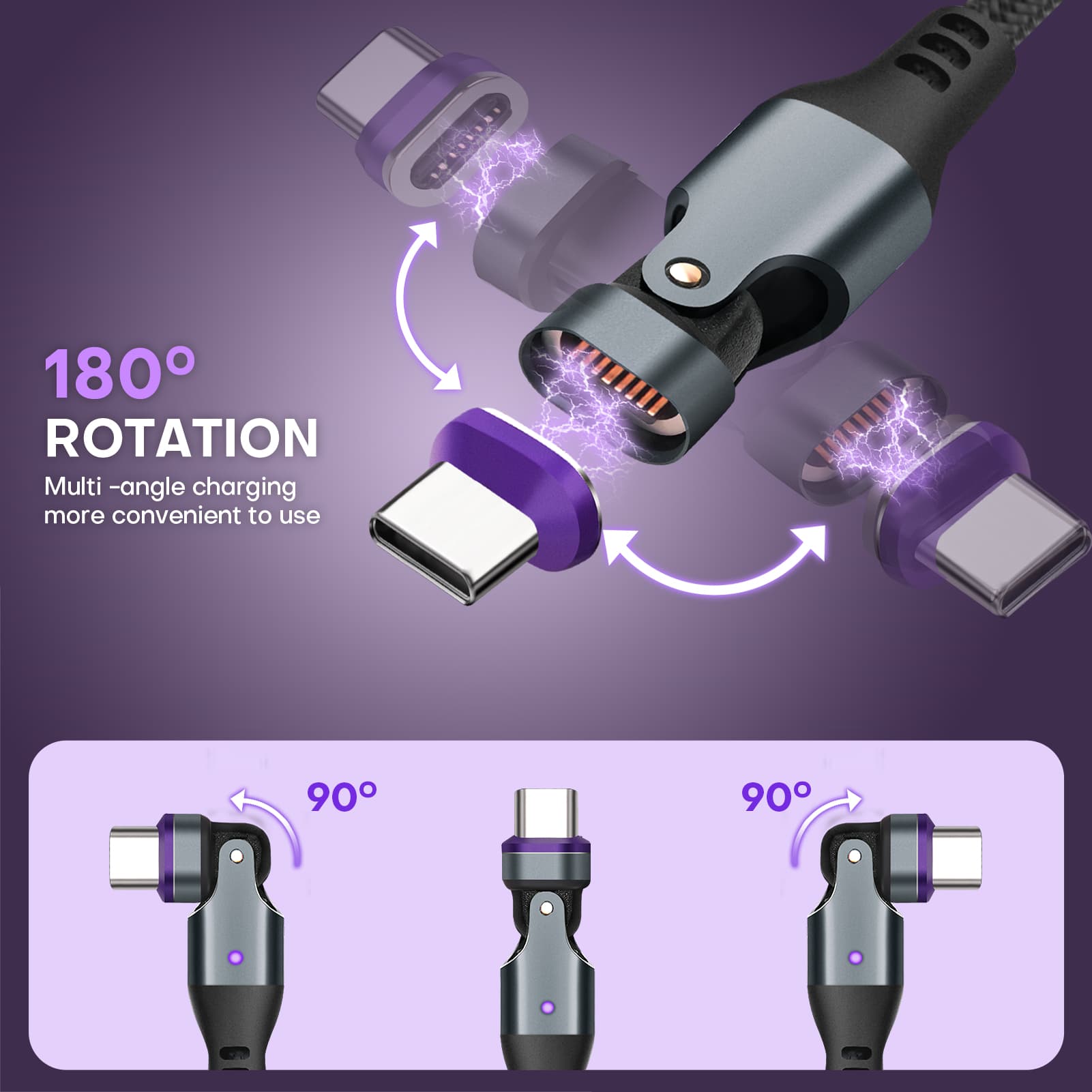 16 Pin USB C to USB A Magnetic Adapter USB 2.0 - 4 Inch Calbe 180 Degree Rotating - 480 Mbps Data transfer