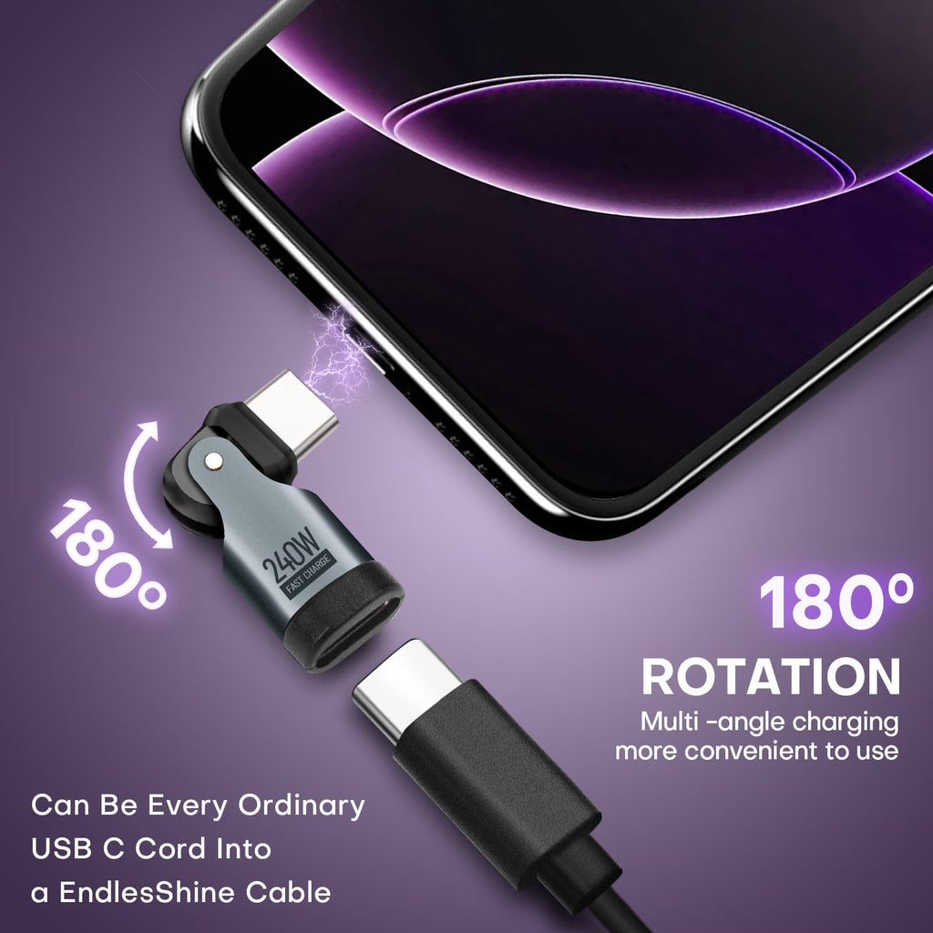 180 Degree Rotation USB C to USB C Adapter - PD 240W USB 2.0 480Mbps Phone OTG Adapter
