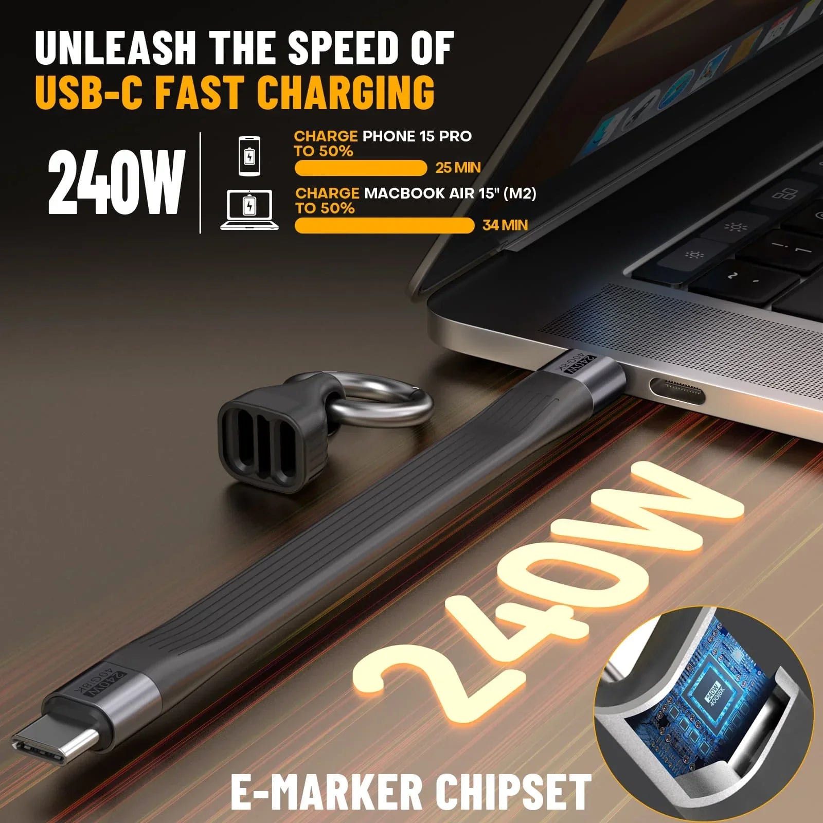 Keychain USB C Cable - 5.11 Inch Short Type C Cord - USB 4.0 PD 240W 40Gbps 8K 60Hz Video - A