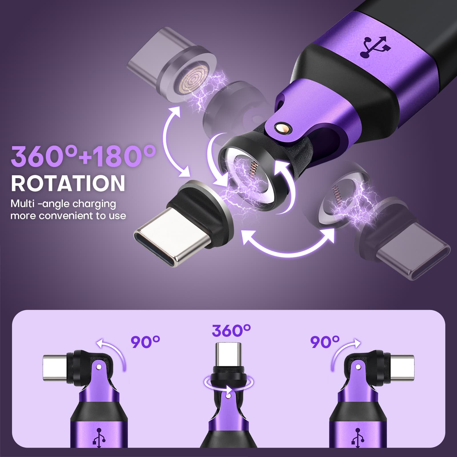 9 Pin USB C Male to USB A Female Magnetic Adapter - 90/180/360 Degree Rotating - OTG 480 Mbps Data transfer