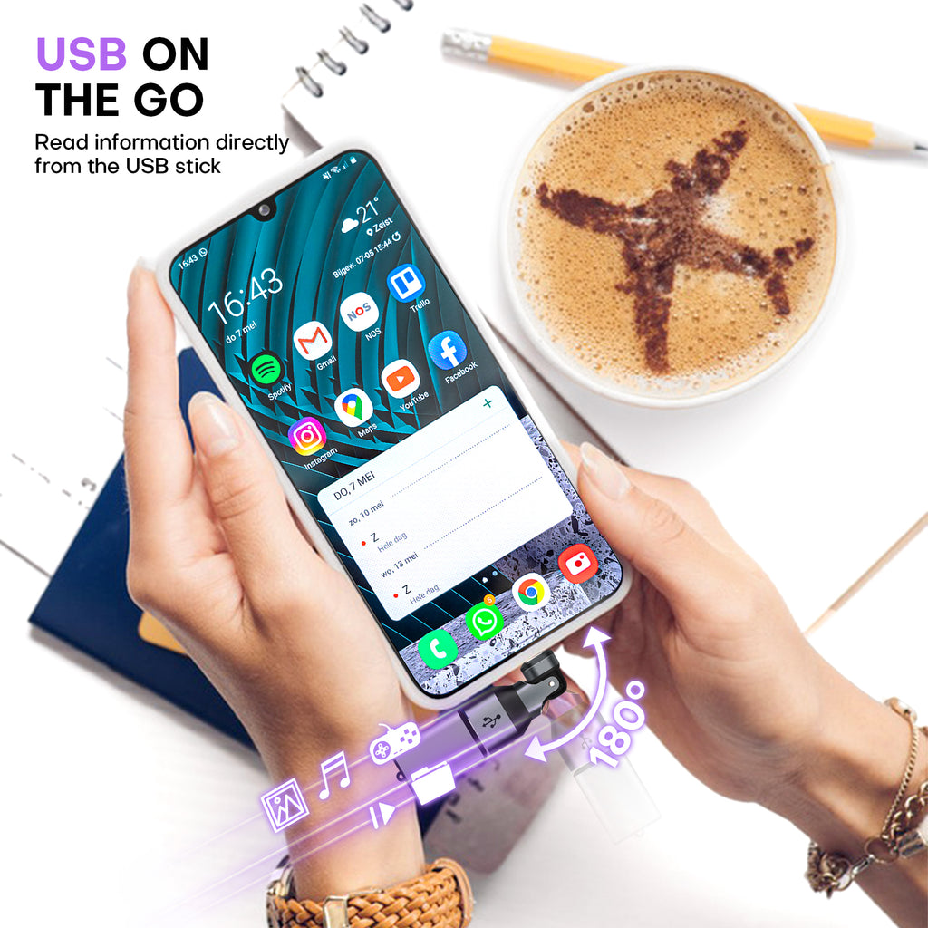 16 Pin USB C to USB A Adapter USB 2.0 - 180 Degree Rotation - 480 Mbps OTG Data transfer