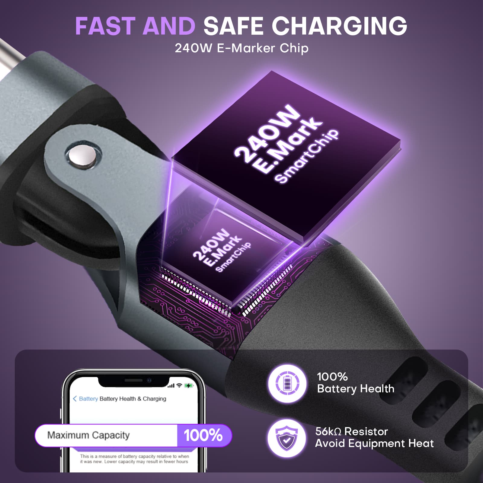 16 Pin USB C Magnetic Adapter 240W - 4 Inch Calbe with 3 x Removable Magnetic Tips - 90/180/360 Degree Rotating 480 Mbps