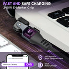 180 Degree Rotation USB C to USB C Cable 240W - USB 2.0 480Mbps Type C Cord