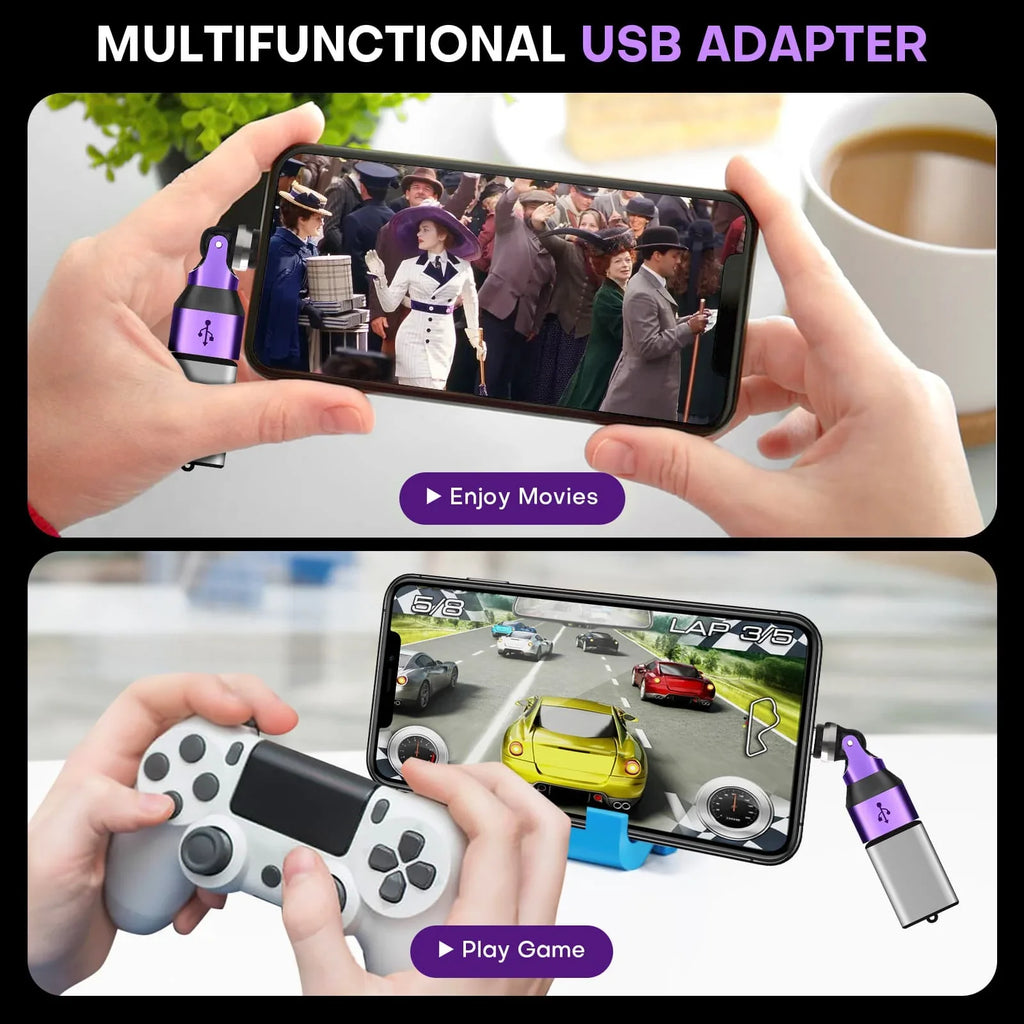 540 Degree Rotation USB C Male to USB A Female Adapter - USB 2.0 480Mbps Phone OTG Adapter