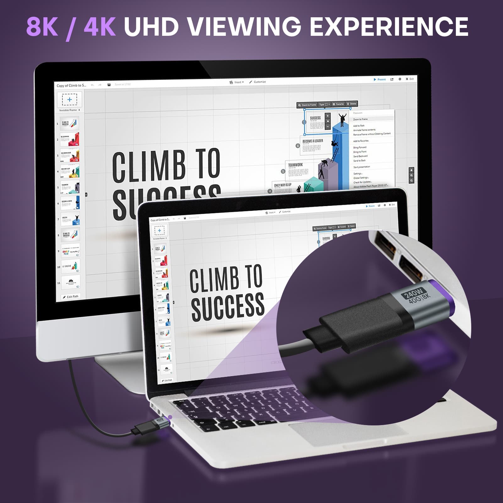 24 Pin USB C Magnetic Adapter - USB 4.0 PD 240W 40Gbps 8K 60Hz Video - Straight 2 Pack