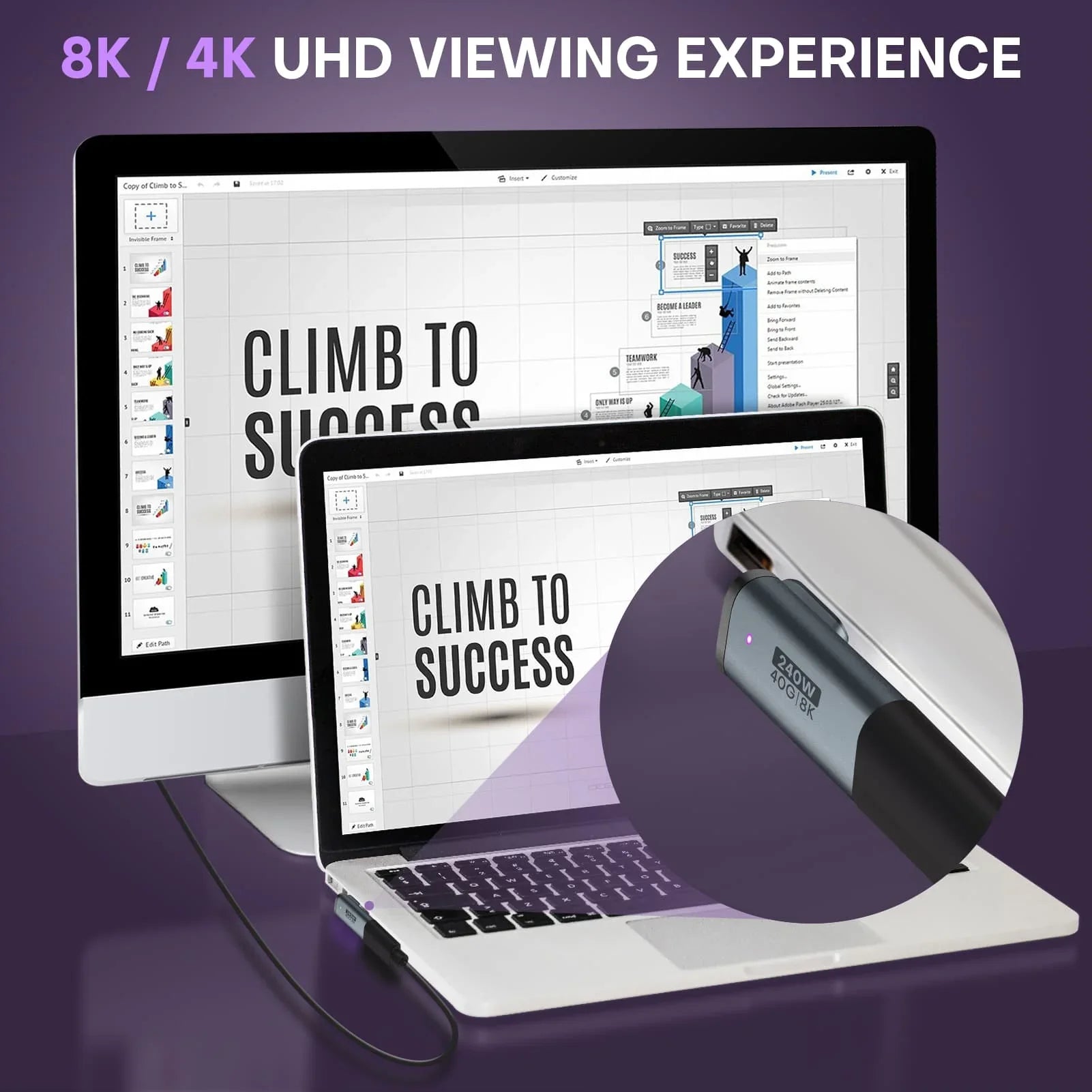 24 Pin USB C Magnetic Adapter - USB 4.0 PD 240W 40Gbps 8K 60Hz Video - L-shaped 2 Pack