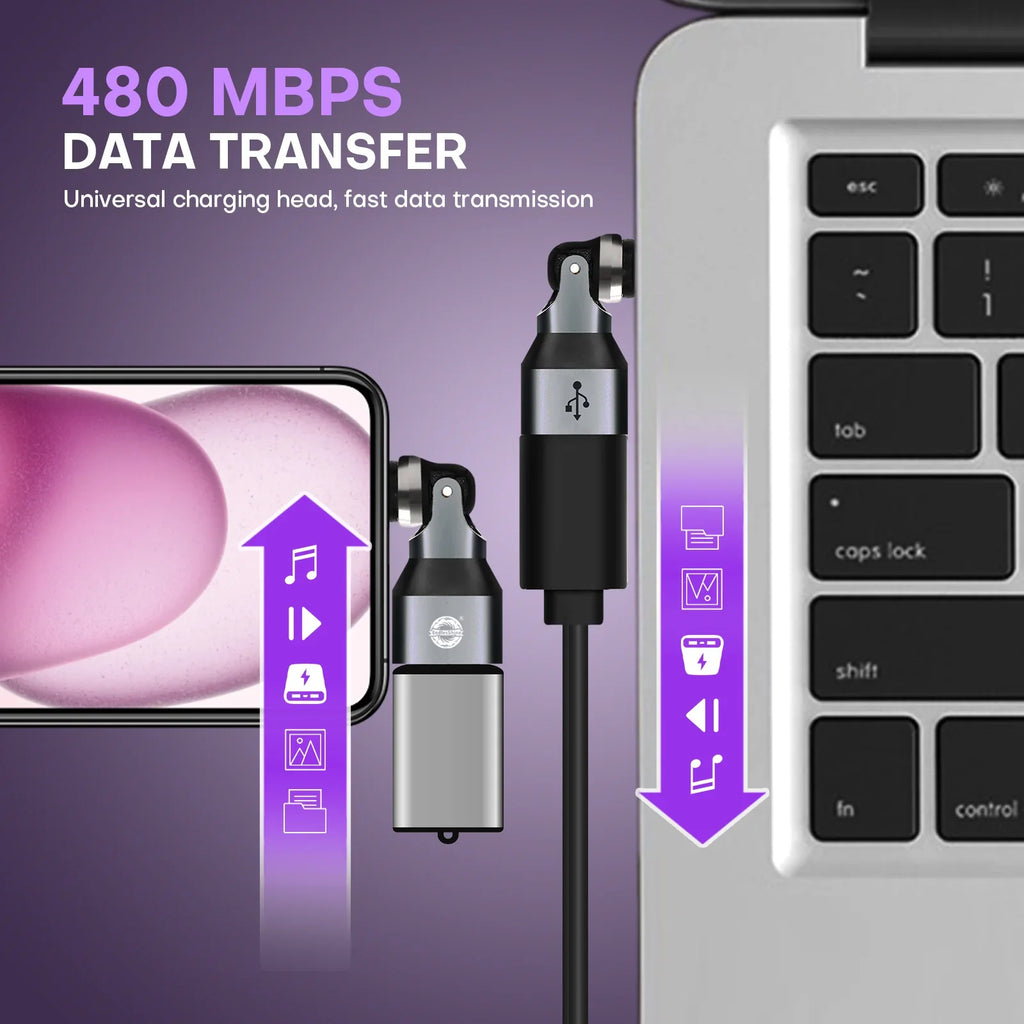 540 Degree Rotation USB C Male to USB A Female Adapter - USB 2.0 480Mbps Phone OTG Adapter