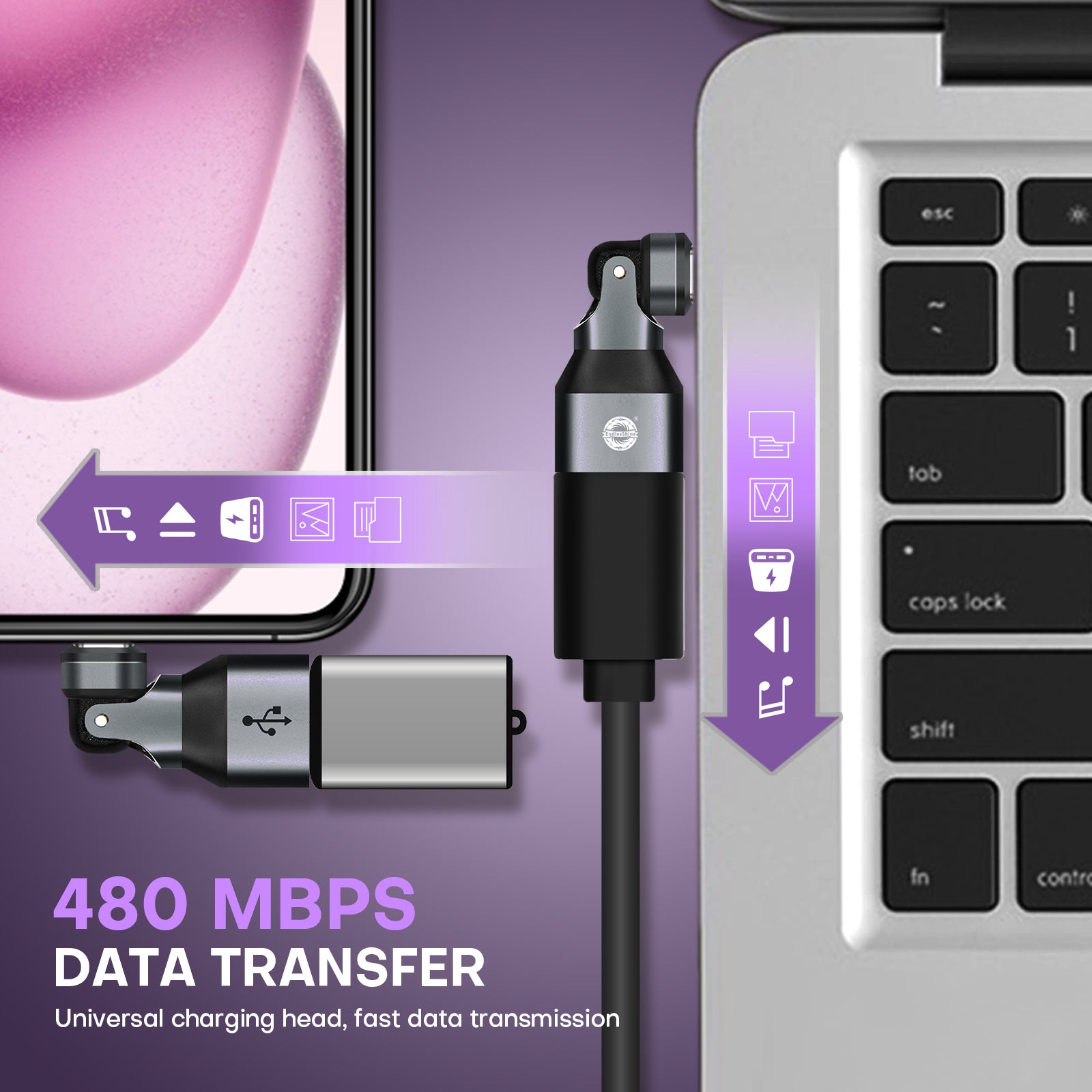 16 Pin USB C to USB A Adapter USB 2.0 - 180 Degree Rotation - 480 Mbps OTG Data transfer
