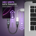 16 Pin USB C Magnetic Adapter 240W - 4 Inch Calbe with 3 x Removable Magnetic Tips - 90/180/360 Degree Rotating 480 Mbps