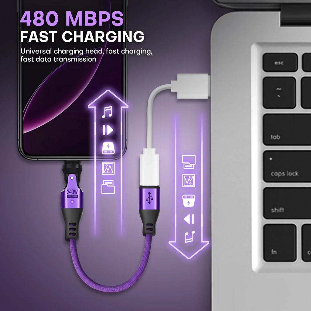 9 Pin USB C Magnetic Adapter 240W - 4 Inch Calbe with 3 x Removable Magnetic Tips - 90/180/360 Degree Rotating 480 Mbps