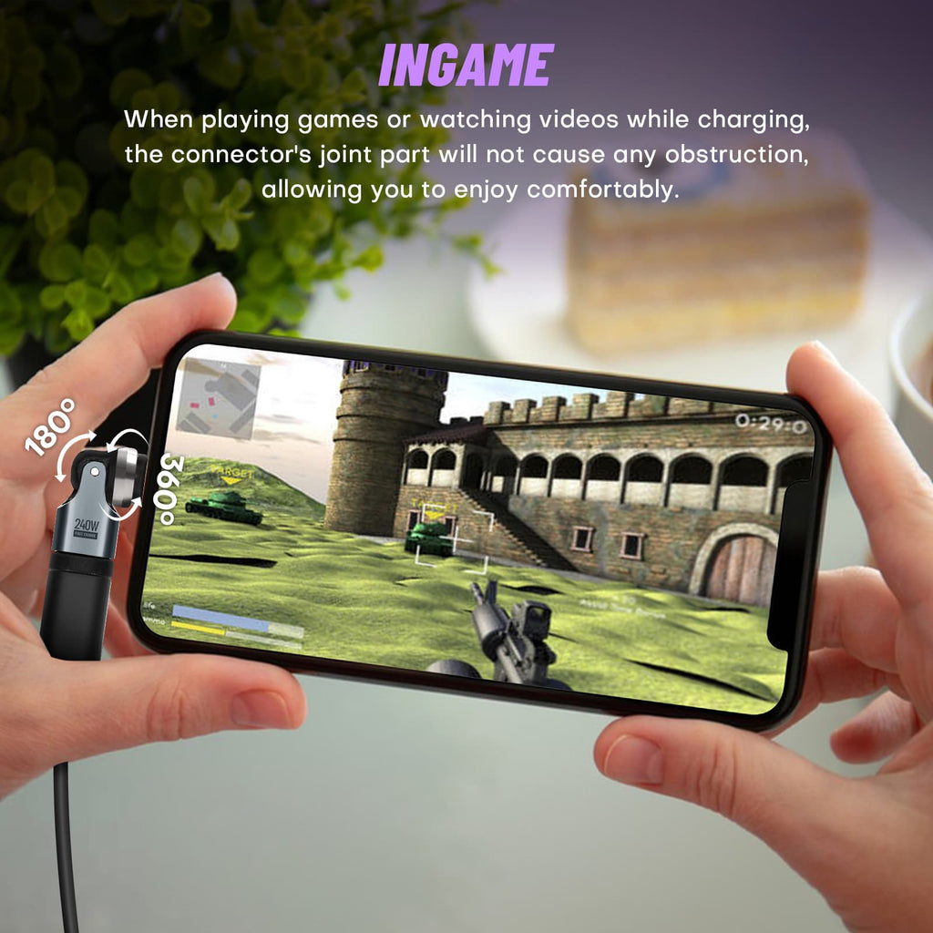 540 Degree Rotation USB C to USB C Adapter - PD 240W USB 2.0 480Mbps Phone OTG Adapter