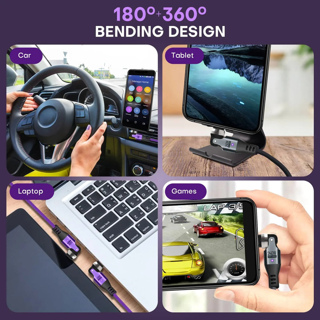 540 Degree Rotation USB C to USC C Cable 240W - USB 2.0 480Mbps Type C Cord