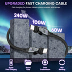 180 Degree Rotation USB C to USB C Cable 240W - USB 2.0 480Mbps Type C Cord