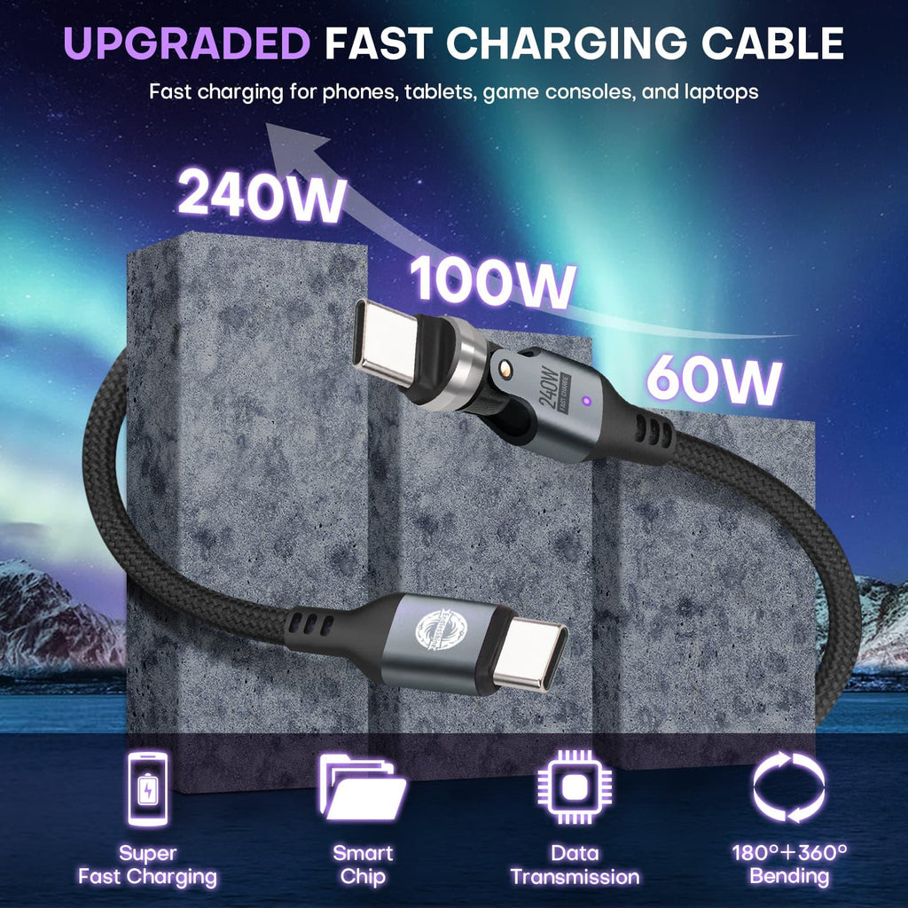 540 Degree Rotation USB C to USC C Cable 240W - USB 2.0 480Mbps Type C Cord