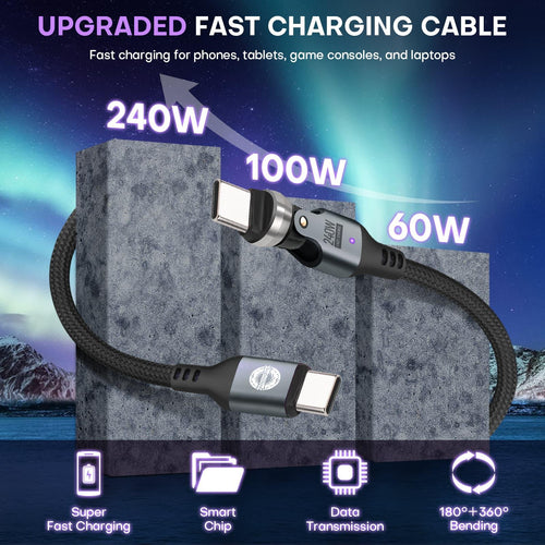 540 Degree Rotation USB C to USC C Cable 240W - USB 2.0 480Mbps Type C Cord