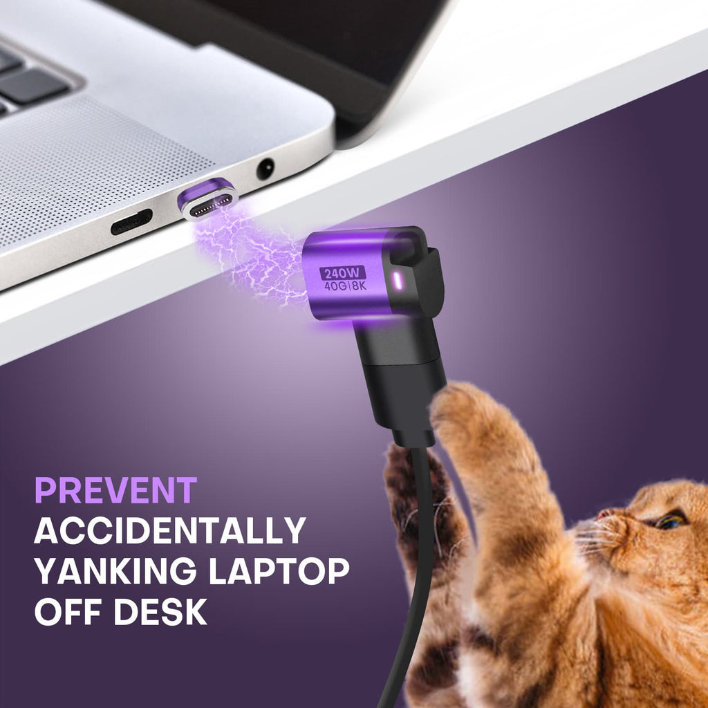 24 Pin USB C Magnetic Adapter - USB 4.0 PD 240W 40Gbps 8K 60Hz Video - 90 Degree 2 Pack