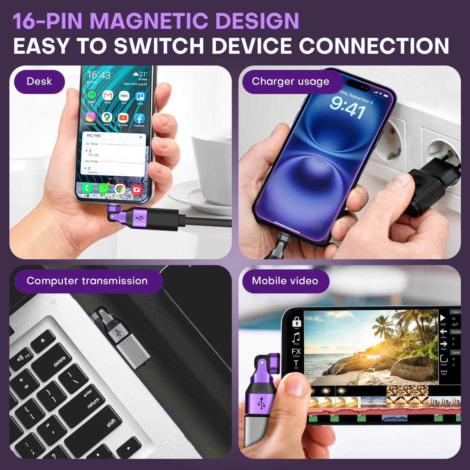 16 Pin USB C to USB A Adapter USB 2.0 - 180 Degree Rotation - 480 Mbps OTG Data transfer