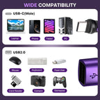 9 Pin USB C to USB A Magnetic Adapter USB 2.0 - 4 Inch Calbe 90/180/360 Degree Rotating - 480 Mbps Data transfer