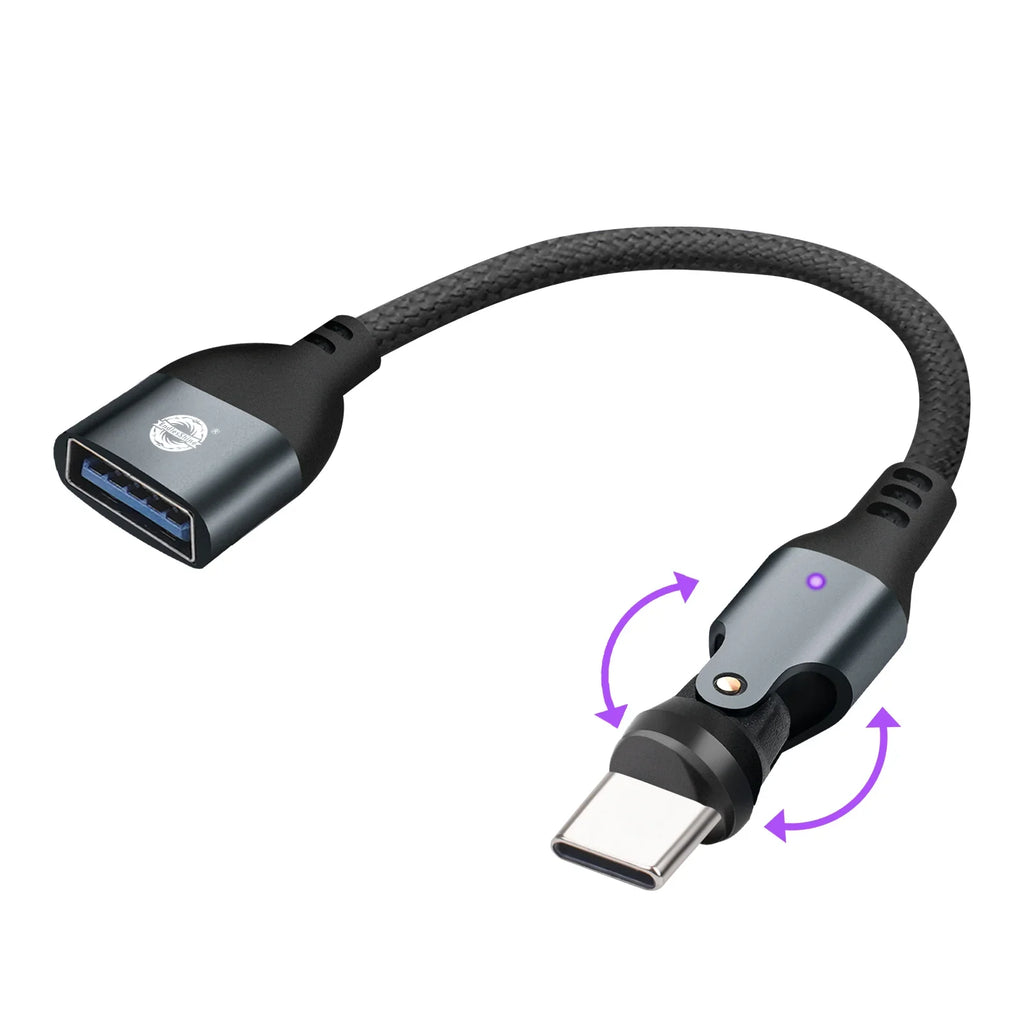 9 Pin USB C to USB A Magnetic Adapter USB 2.0 - 4 Inch Calbe 90/180/360 Degree Rotating - 480 Mbps Data transfer