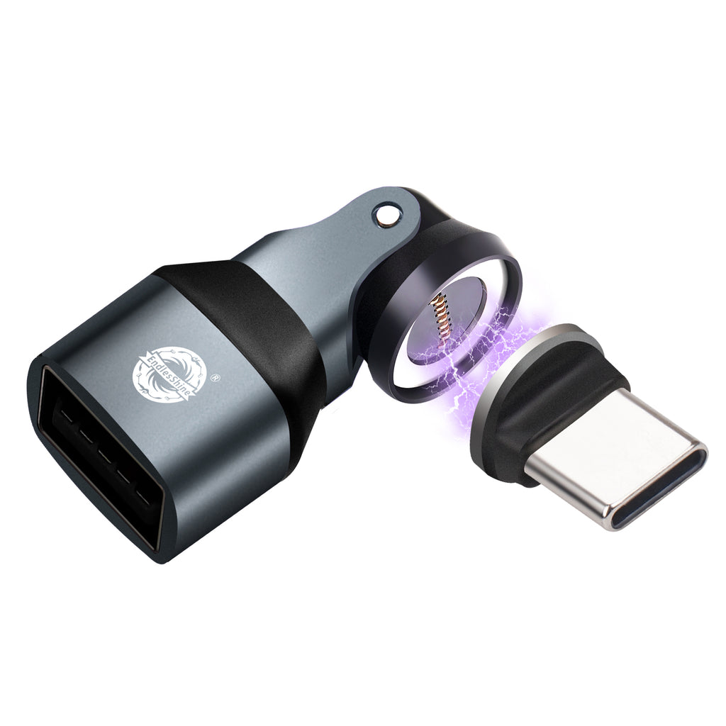 9 Pin USB C Male to USB A Female Magnetic Adapter - 90/180/360 Degree Rotating - OTG 480 Mbps Data transfer