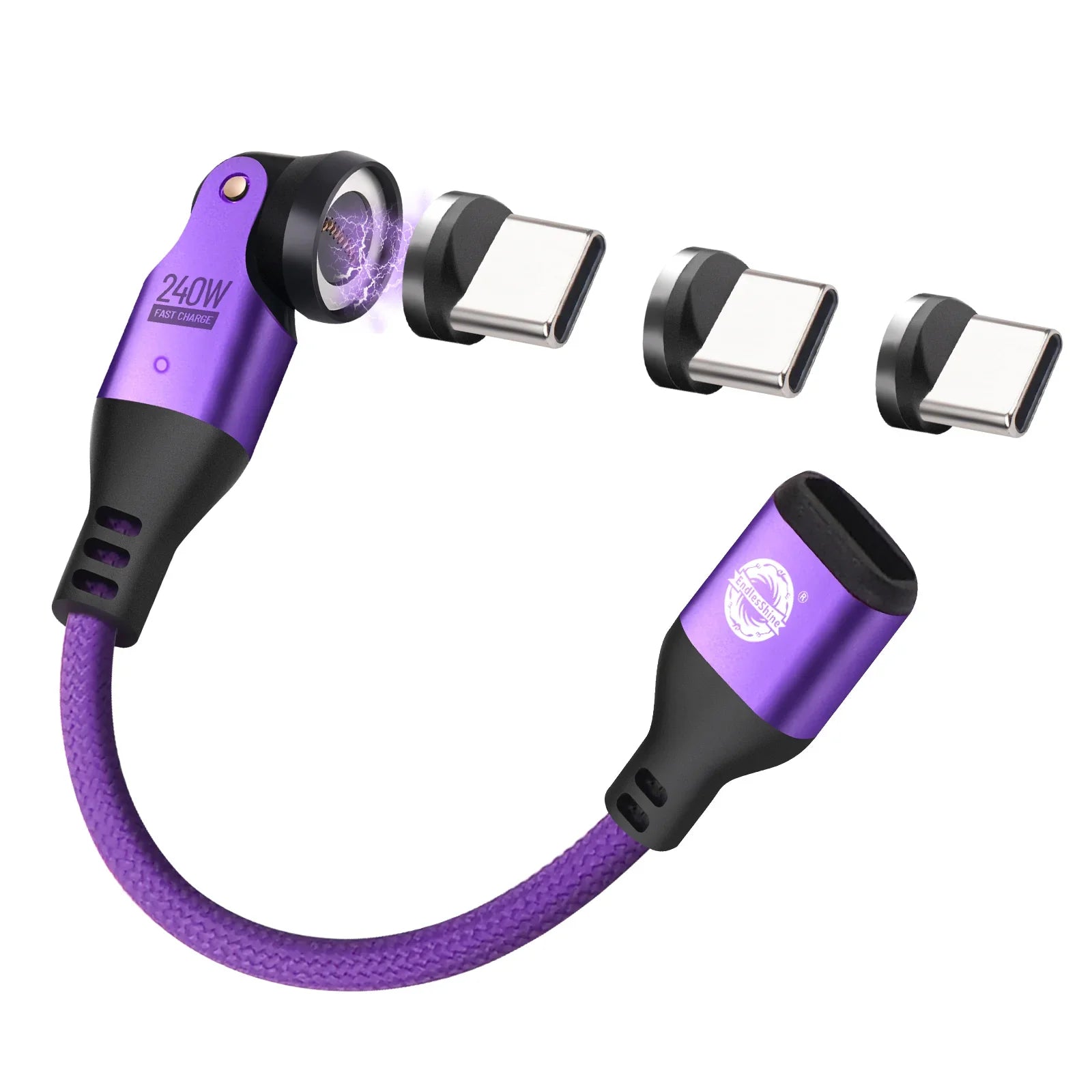 9 Pin USB C Magnetic Adapter 240W - 4 Inch Calbe with 3 x Removable Magnetic Tips - 90/180/360 Degree Rotating 480 Mbps