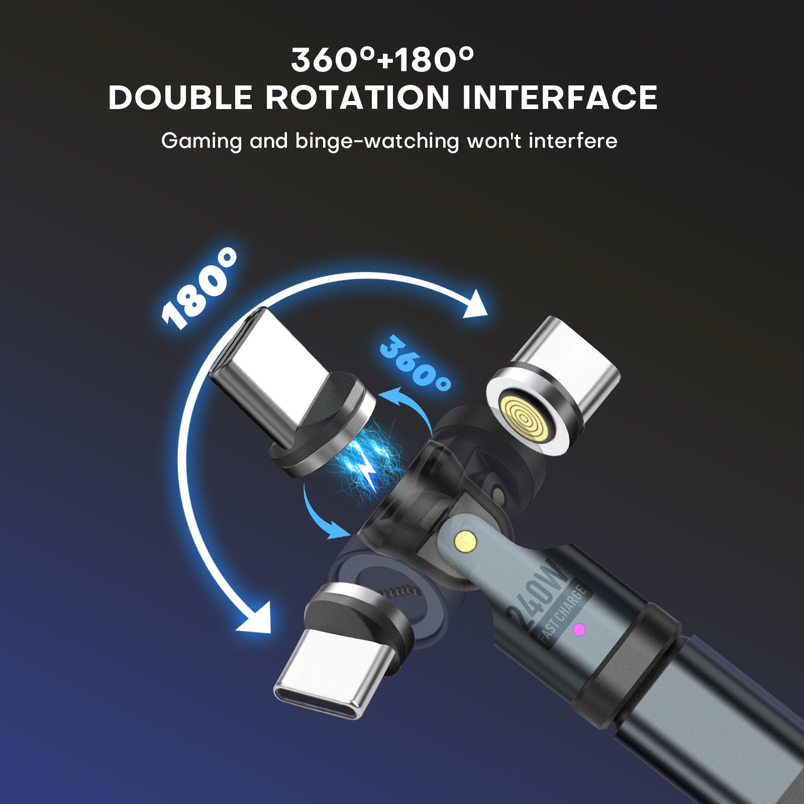 9 Pin USB C Magnetic Adapter 240W - 90/180/360 Degree Rotating - 480 Mbps Data transfer