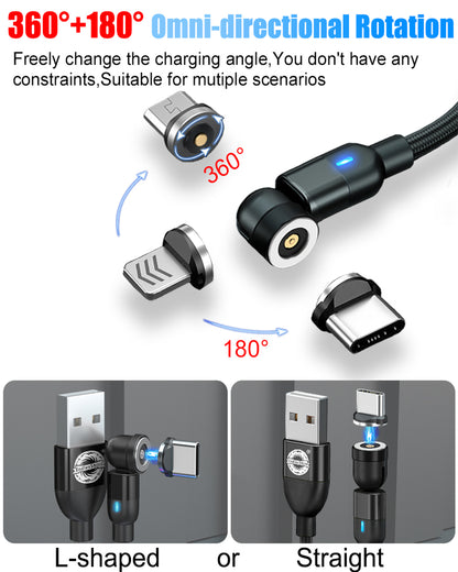 Magnetic Charging Cable 3pack - 540° Rotation Magnetic Phone Charger-USB C Cable,Micro USB,iPhone Device 3 in 1