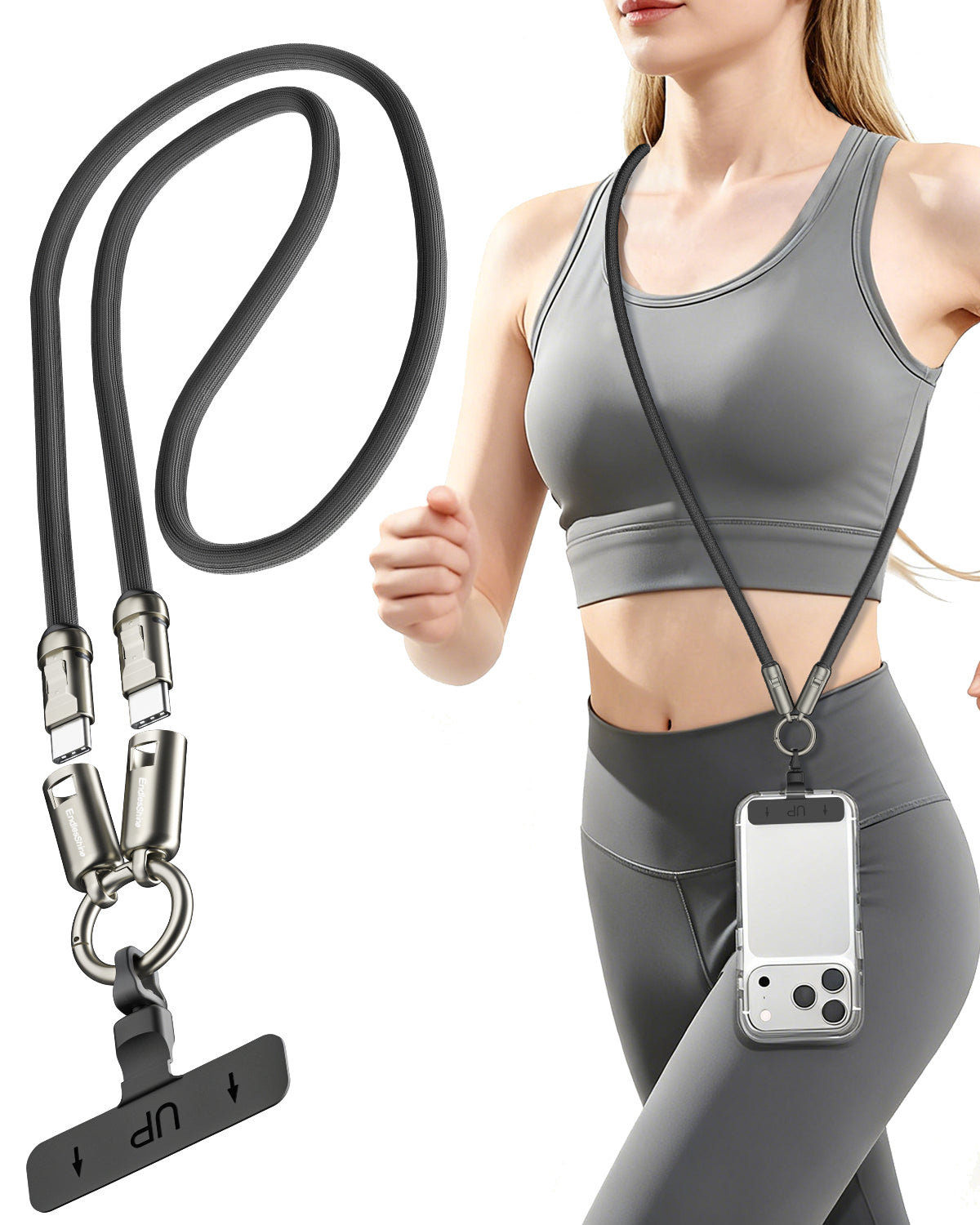 Phone lanyard strap 4 FT (120cm) with Built-in 240W USB-C to USB-C Charging Cable Anti Theft Cell Phone Neck - A