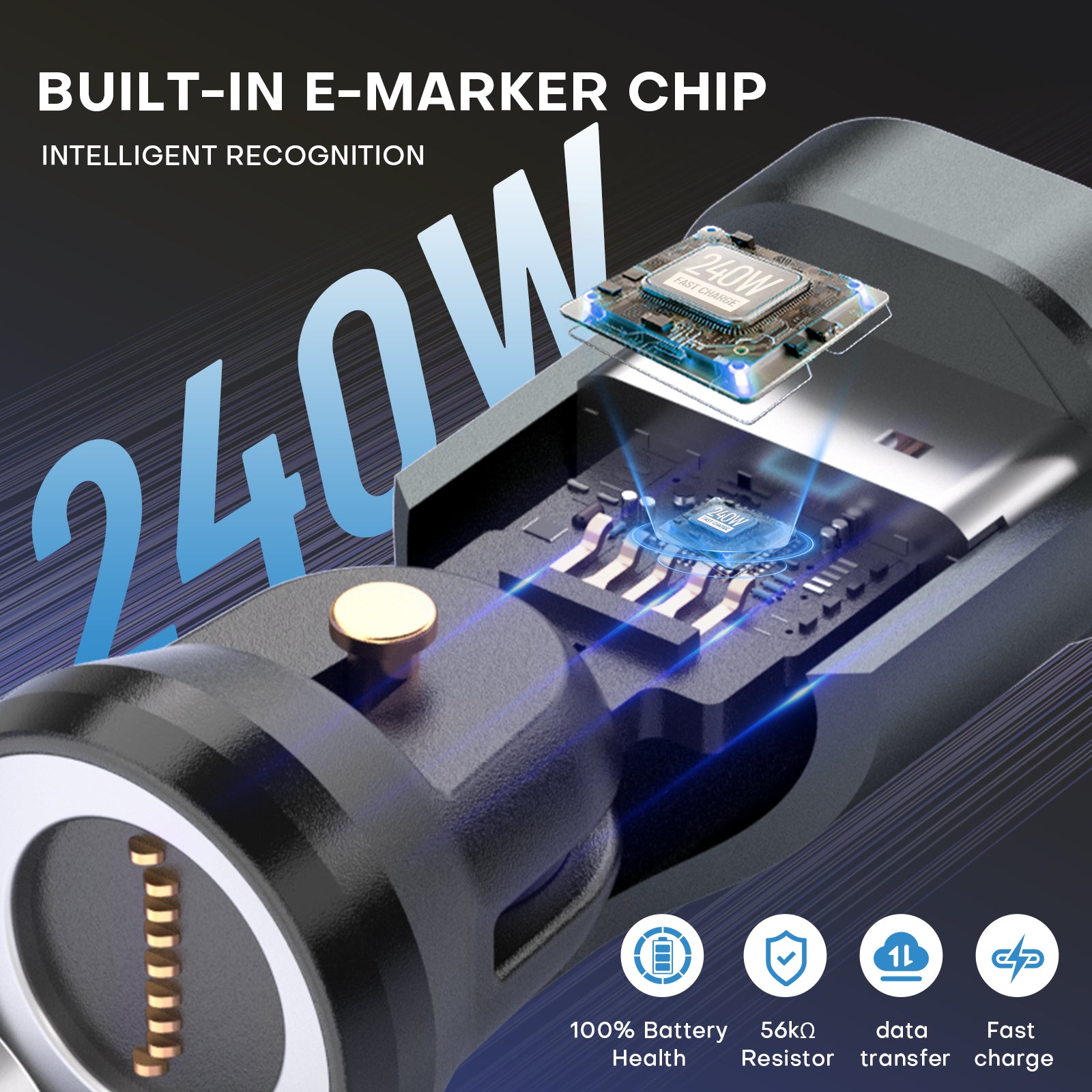 9 Pin USB C Magnetic Adapter 240W - 90/180/360 Degree Rotating - 480 Mbps Data transfer