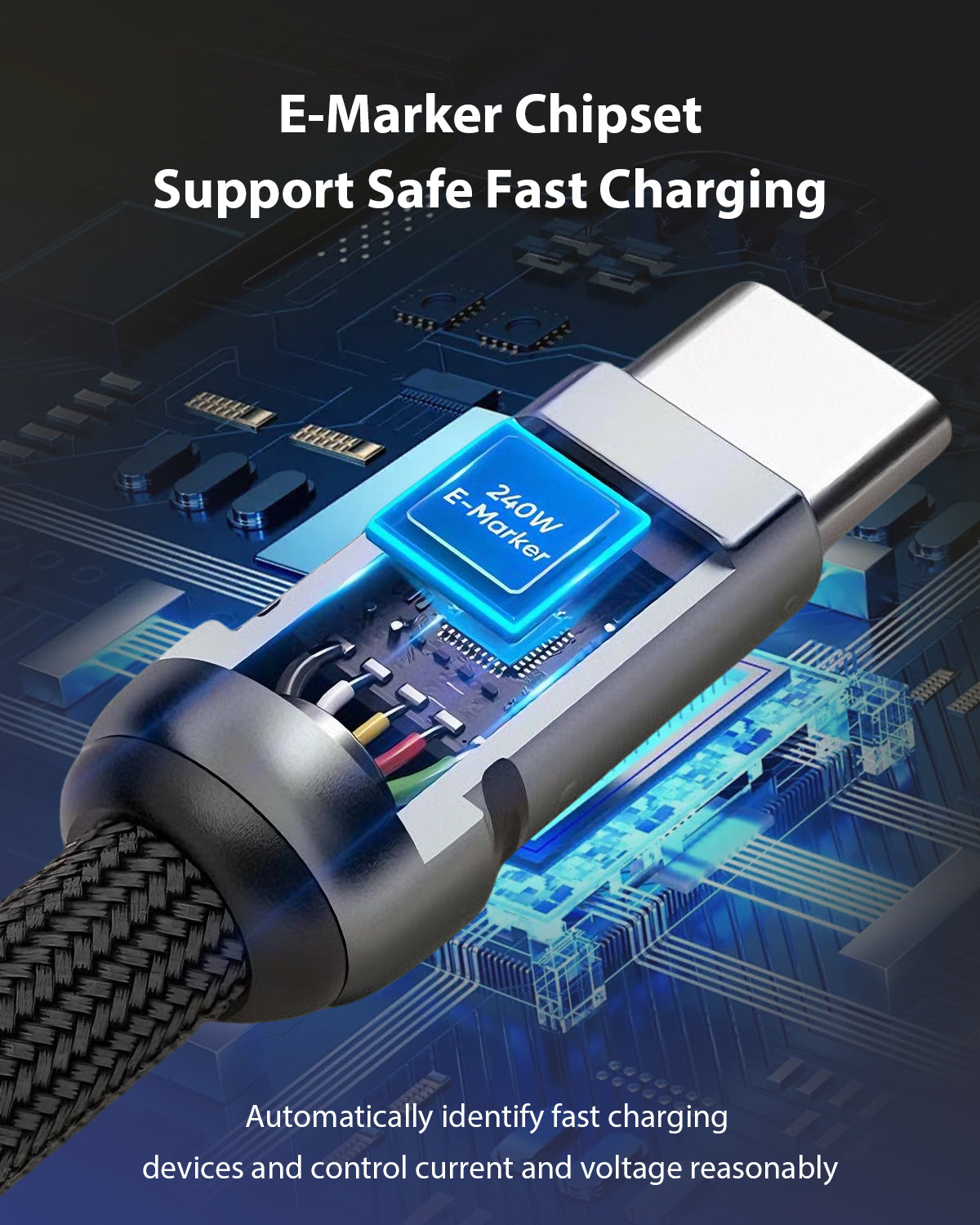 Hand Wrist Strap Lanyard 1FT (30cm) - Built-in 240W USB C Cable 5A Fast Charging - Nylon Braid Anti Theft - A