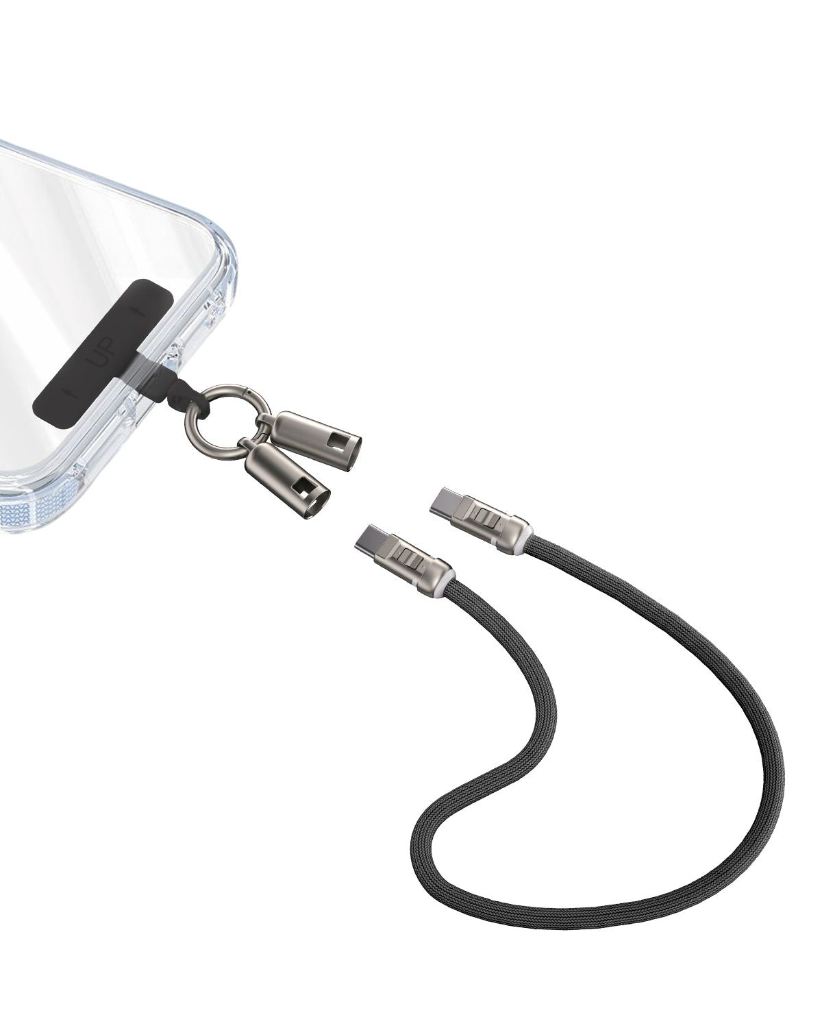 Hand Wrist Strap Lanyard 1FT (30cm) - Built-in 240W USB C Cable 5A Fast Charging - Nylon Braid Anti Theft - A