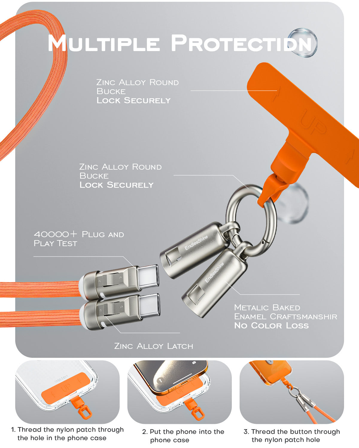 Phone lanyard strap 4 FT (120cm) with Built-in 240W USB-C to USB-C Charging Cable Anti Theft Cell Phone Neck - A