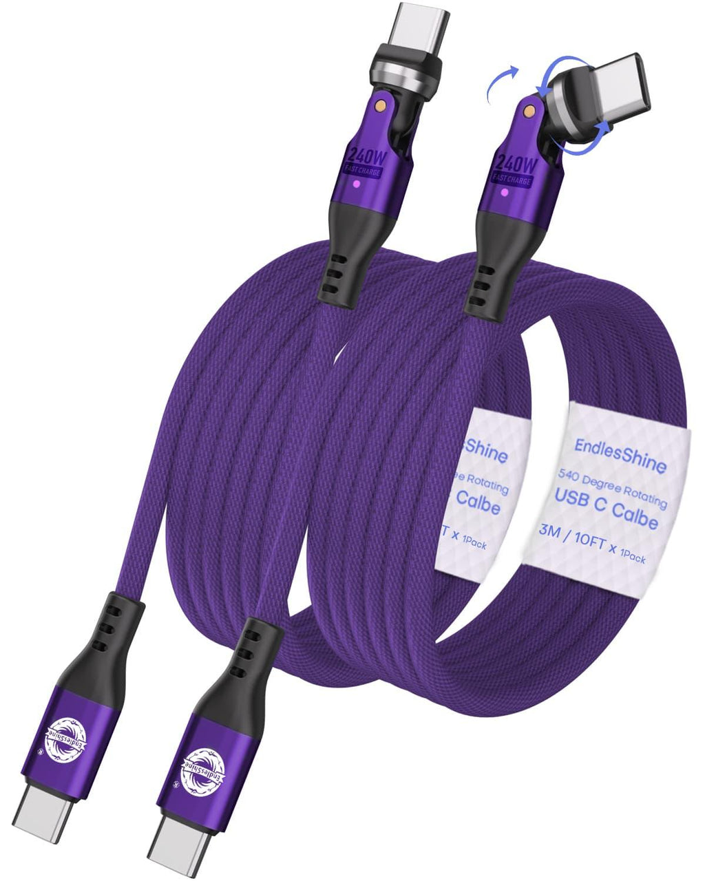 540 Degree Rotation USB C to USC C Cable 240W - USB 2.0 480Mbps Type C Cord