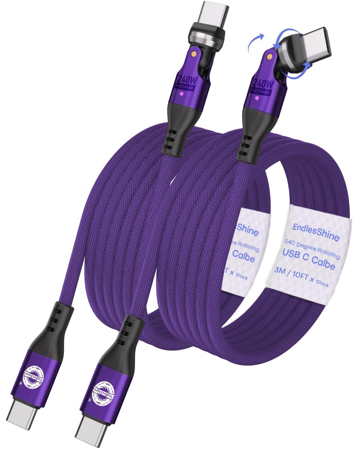 540 Degree Rotation USB C to USC C Cable 240W - USB 2.0 480Mbps Type C Cord