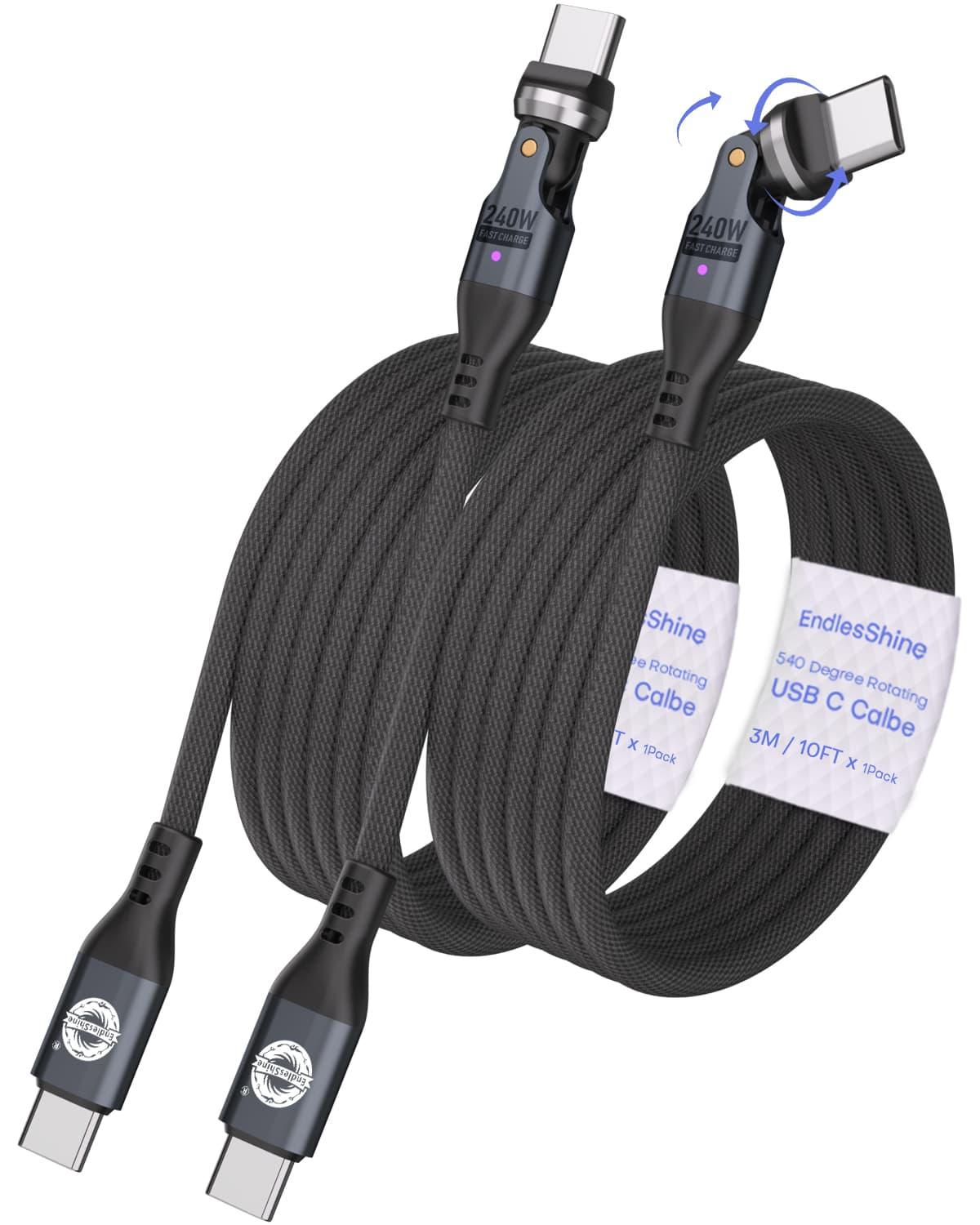 540 Degree Rotation USB C to USC C Cable 240W - USB 2.0 480Mbps Type C Cord