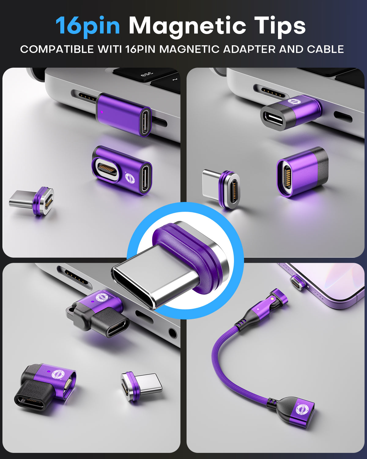 16 Pin Magnetic Adapapter Tips USB 2.0 Replacement OTG Tips - 3 Pack