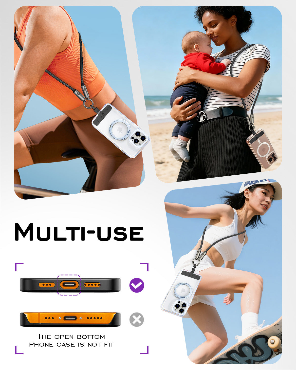 Phone lanyard strap 4 FT (120cm) with Built-in 240W USB-C to USB-C Charging Cable Anti Theft Cell Phone Neck - A