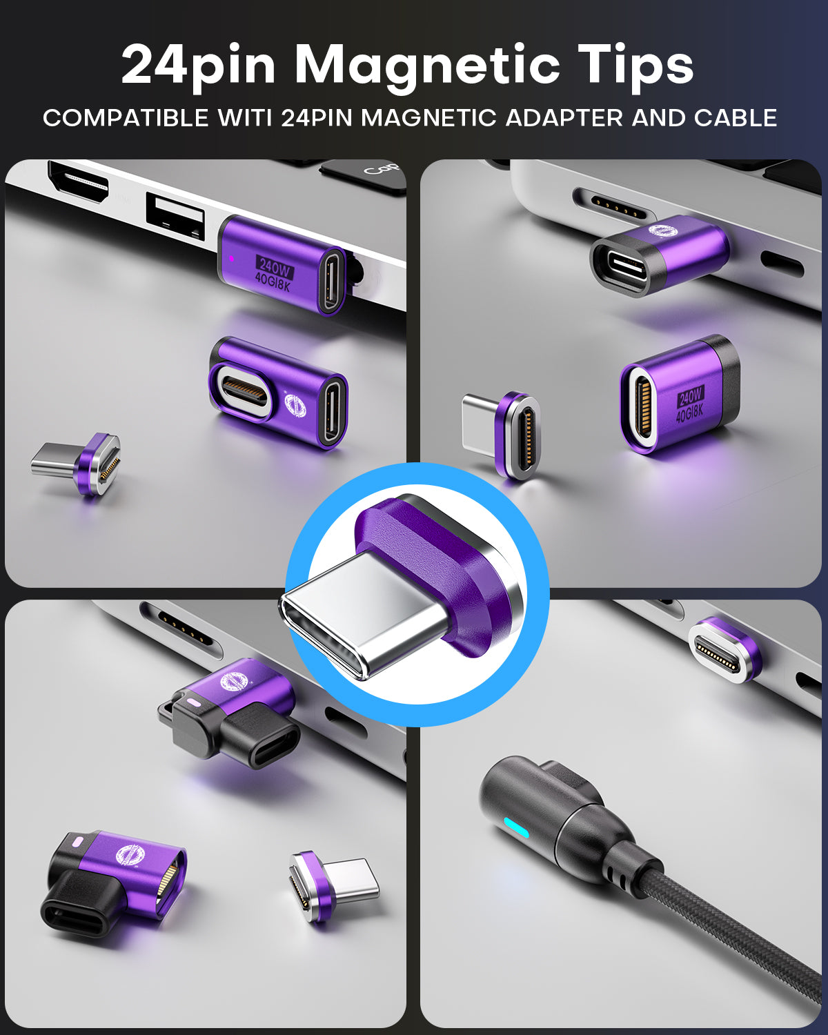 24 Pin Magnetic Adapapter Tips USB 2.0 Replacement OTG Tips - 3 Pack