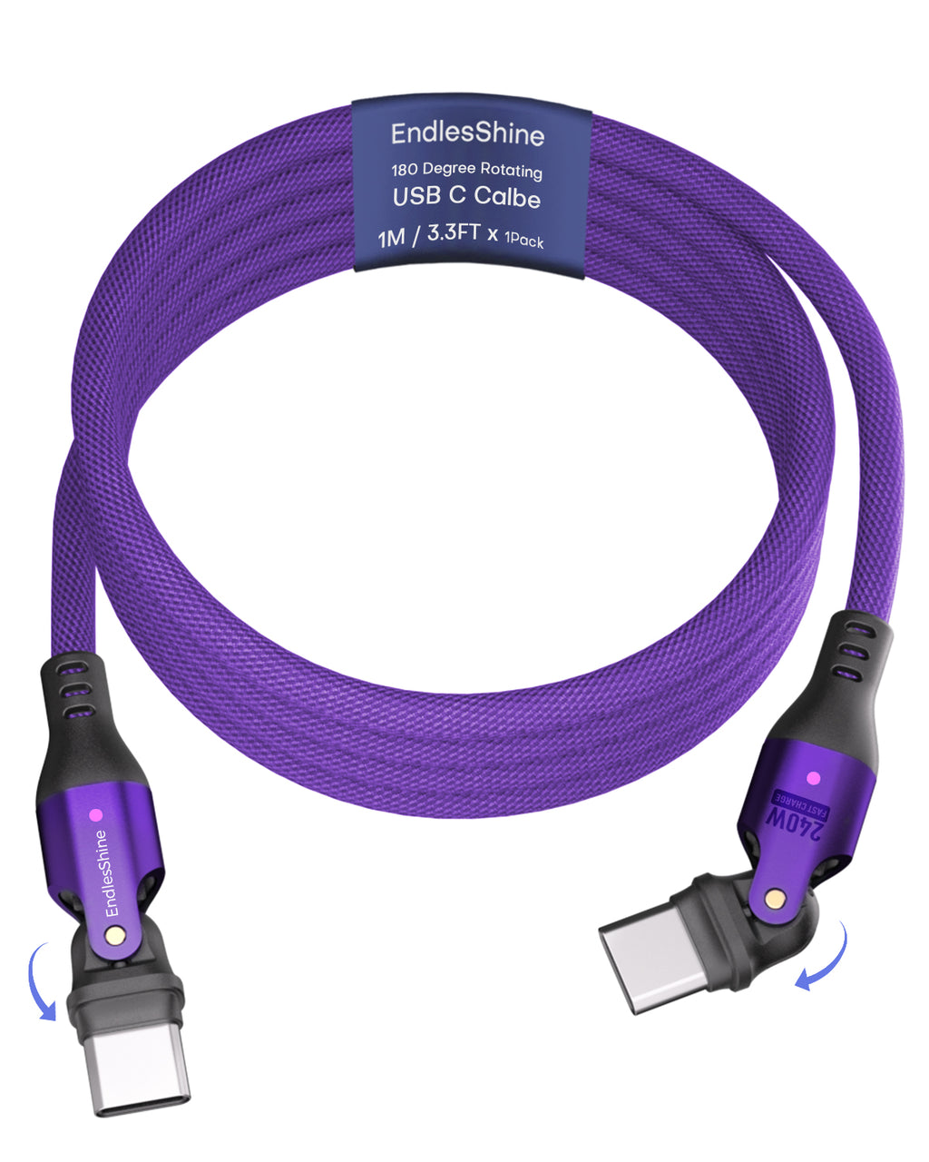 180 Degree Rotation USB C to USB C Cable 240W - USB 2.0 480Mbps Type C Cord